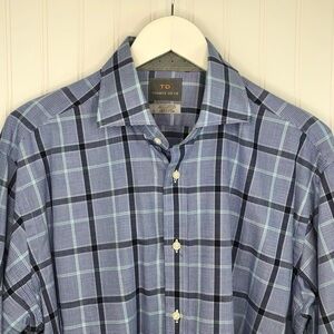 Thomas Dean Men’s Blue Plaid Dress Shirt L